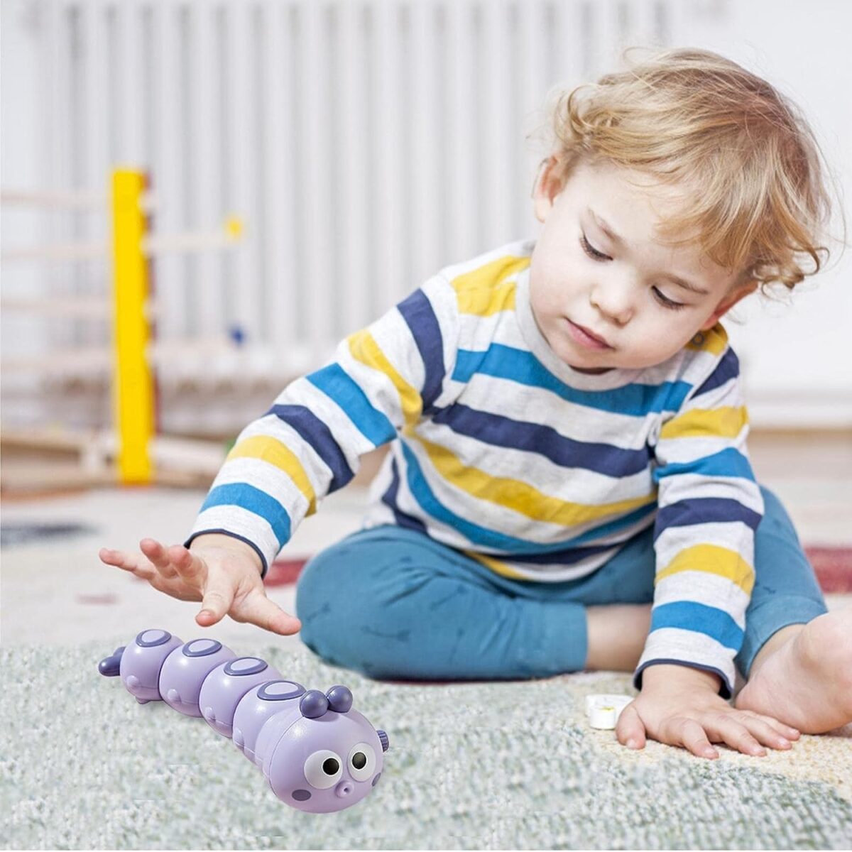 Jucarie mecanica pentru copii Embo, omida haioasa, cu cheita, distractiva, se taraste, se misca, 15 x 4 cm, mov - imagine 6