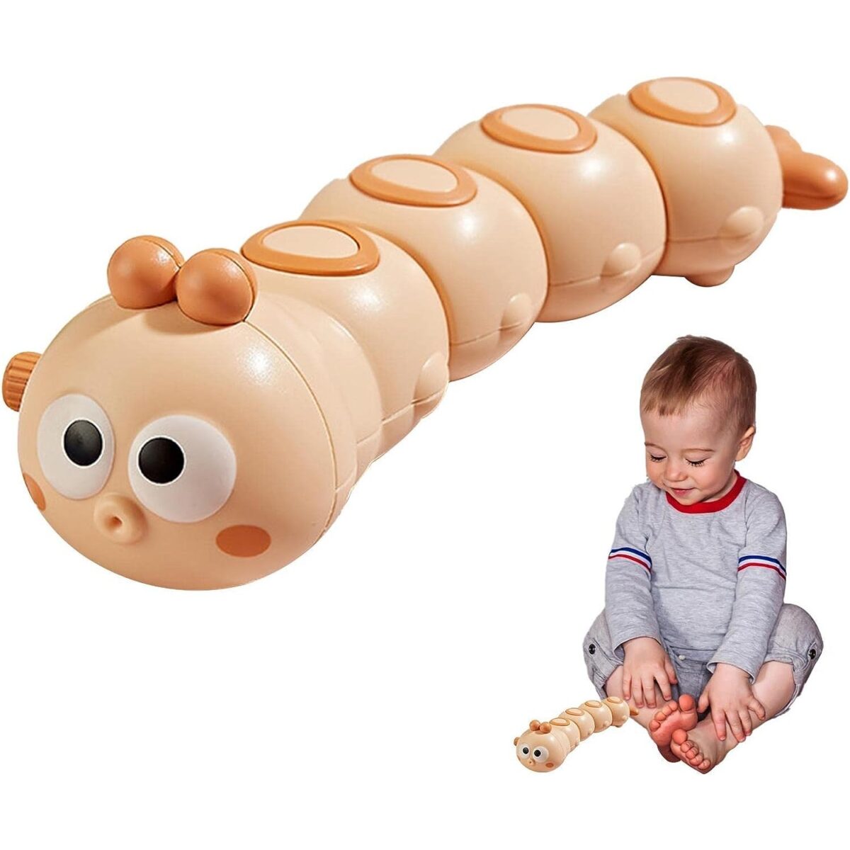 Jucarie mecanica pentru copii Embo, omida haioasa, cu cheita, distractiva, se taraste, se misca, 15 x 4 cm, portocaliu - imagine 4