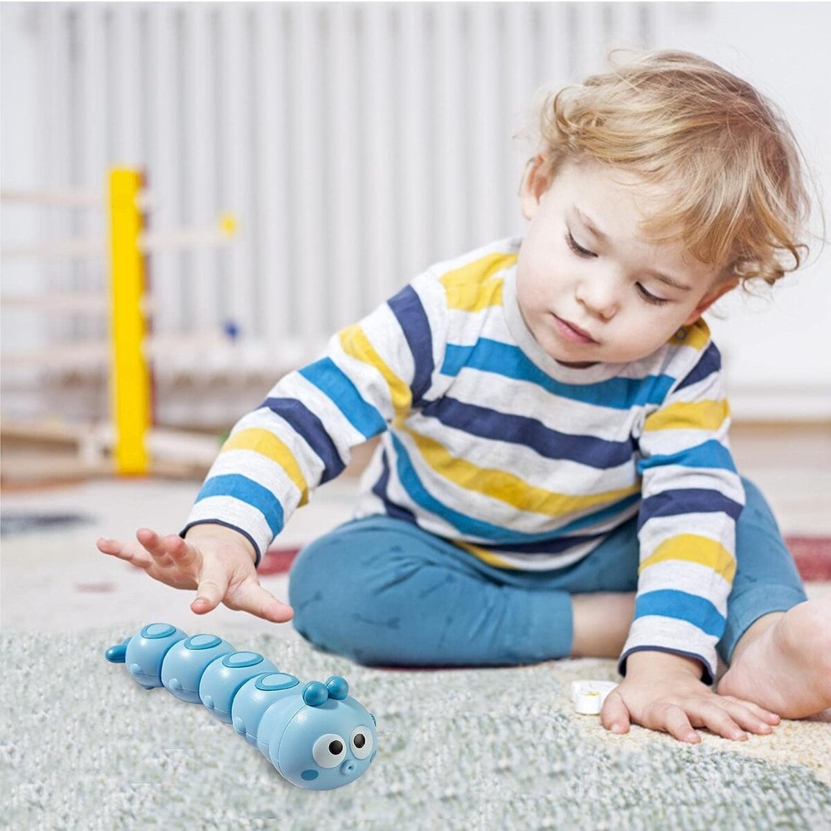 Jucarie mecanica pentru copii Embo, omida haioasa, material ABS, cu cheita, distractiva, se taraste, se misca, 15 x 4 cm, albastru - imagine 3