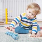 Jucarie mecanica pentru copii Embo, omida haioasa, material ABS, cu cheita, distractiva, se taraste, se misca, 15 x 4 cm, albastru - imagine 3