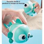 Jucarie mecanica pentru copii Embo, pestisor haios, cu cheita, distractiv, se taraste, se misca, 11 x 9 x 7.5 cm cm, verde - imagine 6