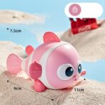 Jucarie mecanica pentru copii Embo, pestisor haios, cu cheita, distractiv, se taraste, se misca, 11 x 9 x 7.5 cm cm, roz - imagine 4