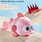 Jucarie mecanica pentru copii Embo, pestisor haios, cu cheita, distractiv, se taraste, se misca, 11 x 9 x 7.5 cm cm, roz - imagine 6