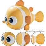 Jucarie mecanica pentru copii Embo, pestisor haios, cu cheita, distractiv, se taraste, se misca, 11 x 9 x 7.5 cm cm, galben - imagine 2