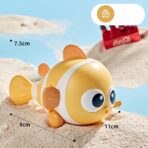 Jucarie mecanica pentru copii Embo, pestisor haios, cu cheita, distractiv, se taraste, se misca, 11 x 9 x 7.5 cm cm, galben - imagine 4