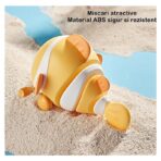 Jucarie mecanica pentru copii Embo, pestisor haios, cu cheita, distractiv, se taraste, se misca, 11 x 9 x 7.5 cm cm, galben - imagine 6