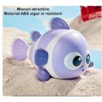 Jucarie mecanica pentru copii Embo, pestisor haios, cu cheita, distractiv, se taraste, se misca, 11 x 9 x 7.5 cm cm, mov - imagine 6