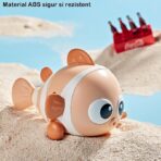 Jucarie mecanica pentru copii Embo, pestisor haios, cu cheita, distractiv, se taraste, se misca, 11 x 9 x 7.5 cm cm, portocaliu - imagine 6