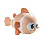 Jucarie mecanica pentru copii Embo, pestisor haios, cu cheita, distractiv, se taraste, se misca, 11 x 9 x 7.5 cm cm, portocaliu