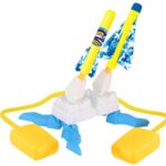 Jucarie pentru Copii, Embo, Lansator de Rachete cu Piciorul, Doua Lansatoare, 4 Rachete Fara Lumini, 2 Aircrafts, 33x25x27 cm, Galben-Albastru