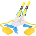 Jucarie pentru Copii, Embo, Lansator de Rachete cu Piciorul, Doua Lansatoare, 6 Rachete Fara Lumini, 33x25x27 cm, Galben-Albastru