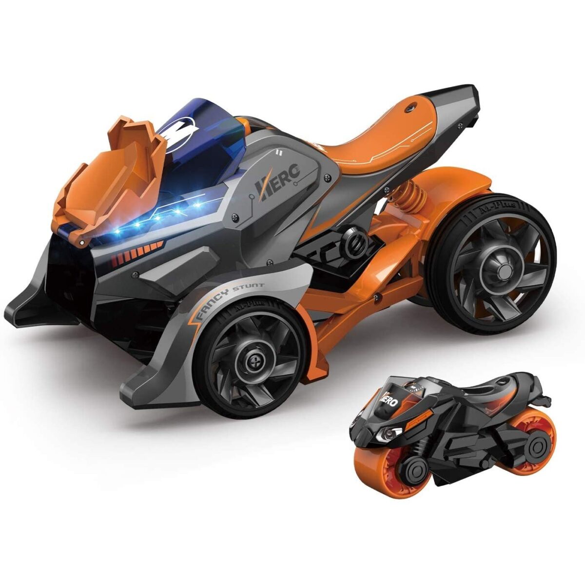 Jucarie pentru copii, masina cu extensie de motocicleta 2 in 1, portocalie - imagine 4