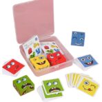 Jucarie Pentru Copii Montessori Embo, Cub din Lemn, Asamblare Fete, 64 de Carti Distractive, pentru Baieti si Fete, Varsta +3 ani, Educativ, Ambalaj din plastic, 12 x 12 x 3 cm, multicolor