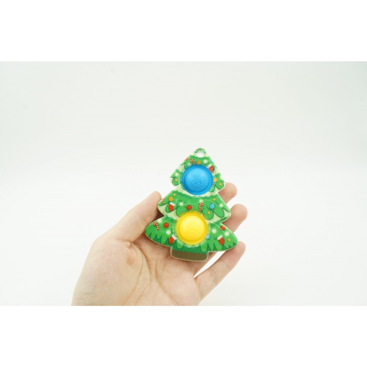 Jucarie senzoriala antistres, Simple Dimple, Breloc cu 2 bulinute, Brad, Multicolor - imagine 4
