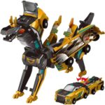 Jucarie Transformabila 2in1, Embo, Golden Wing Flying Dragon, Masina/Dragon, Atractie Magnetica, +6 Ani, din ABS, Auriu