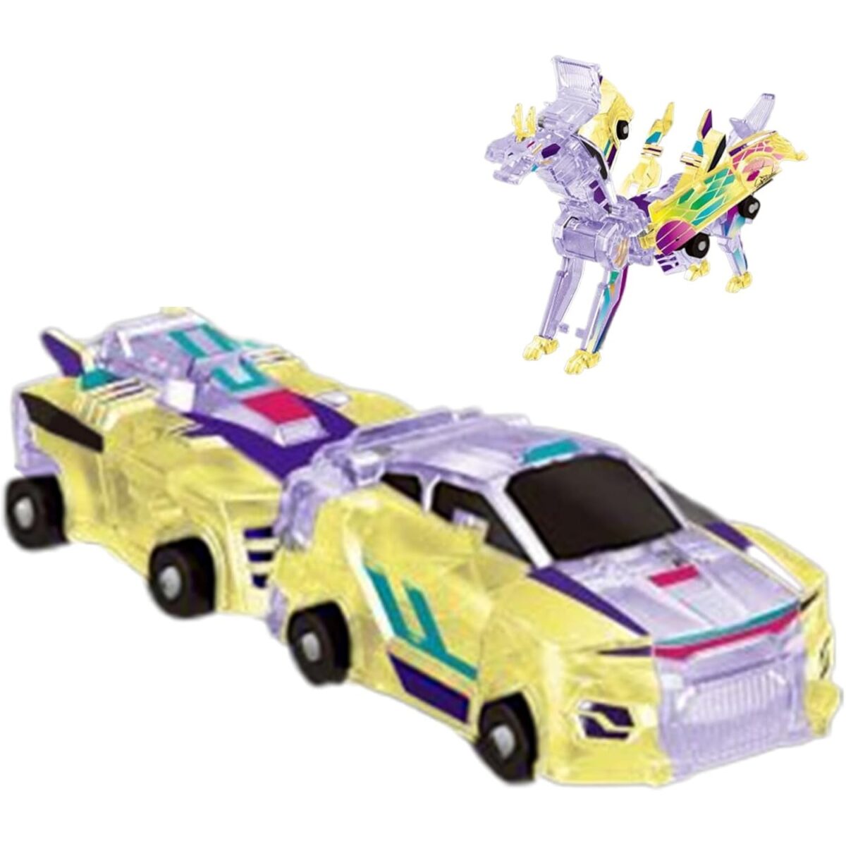 Jucarie Transformabila 2in1, Embo, Crystal Wing Flying Dragon, Masina/Dragon, Atractie Magnetica, Fluorescent, +3 Ani, din ABS, Multicolor - imagine 2