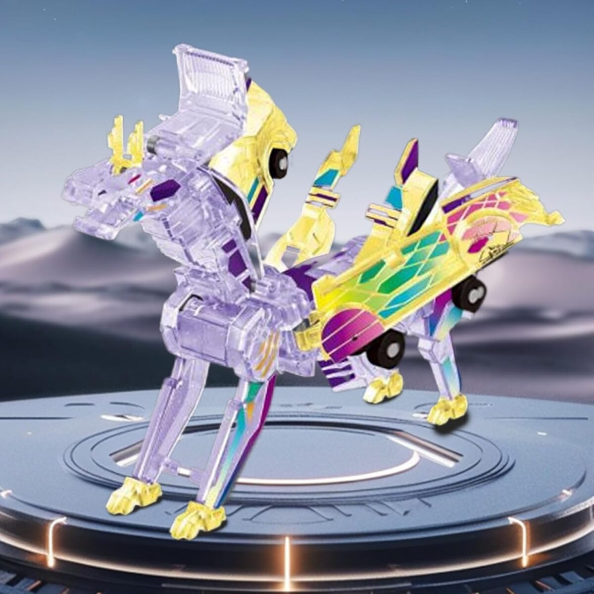 Jucarie Transformabila 2in1, Embo, Crystal Wing Flying Dragon, Masina/Dragon, Atractie Magnetica, Fluorescent, +3 Ani, din ABS, Multicolor - imagine 3