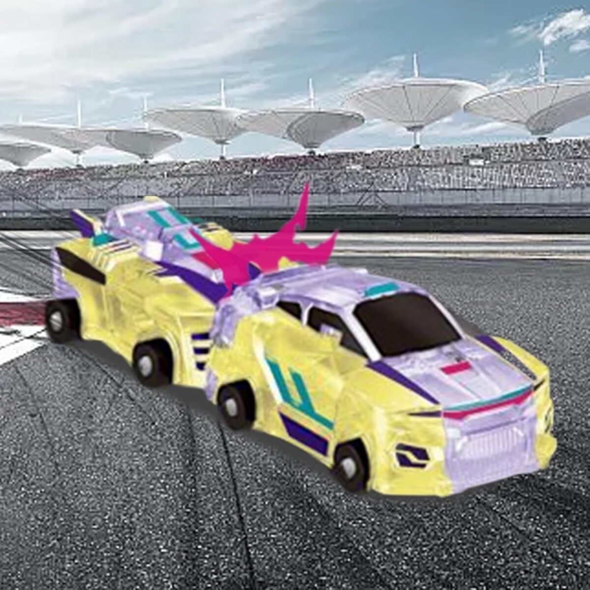 Jucarie Transformabila 2in1, Embo, Crystal Wing Flying Dragon, Masina/Dragon, Atractie Magnetica, Fluorescent, +3 Ani, din ABS, Multicolor - imagine 4