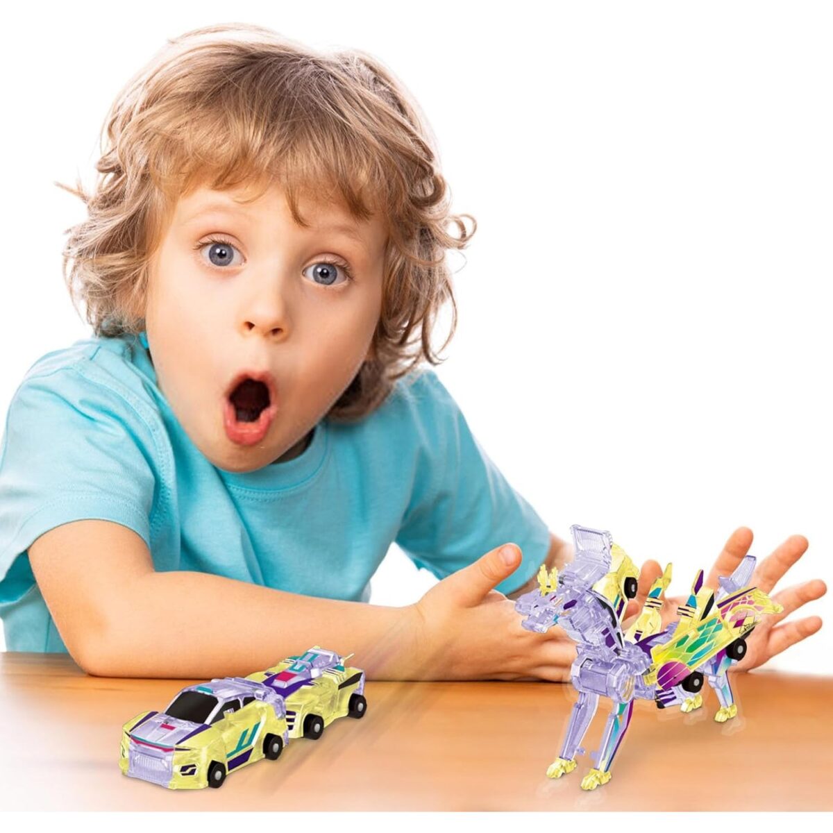 Jucarie Transformabila 2in1, Embo, Crystal Wing Flying Dragon, Masina/Dragon, Atractie Magnetica, Fluorescent, +3 Ani, din ABS, Multicolor - imagine 6