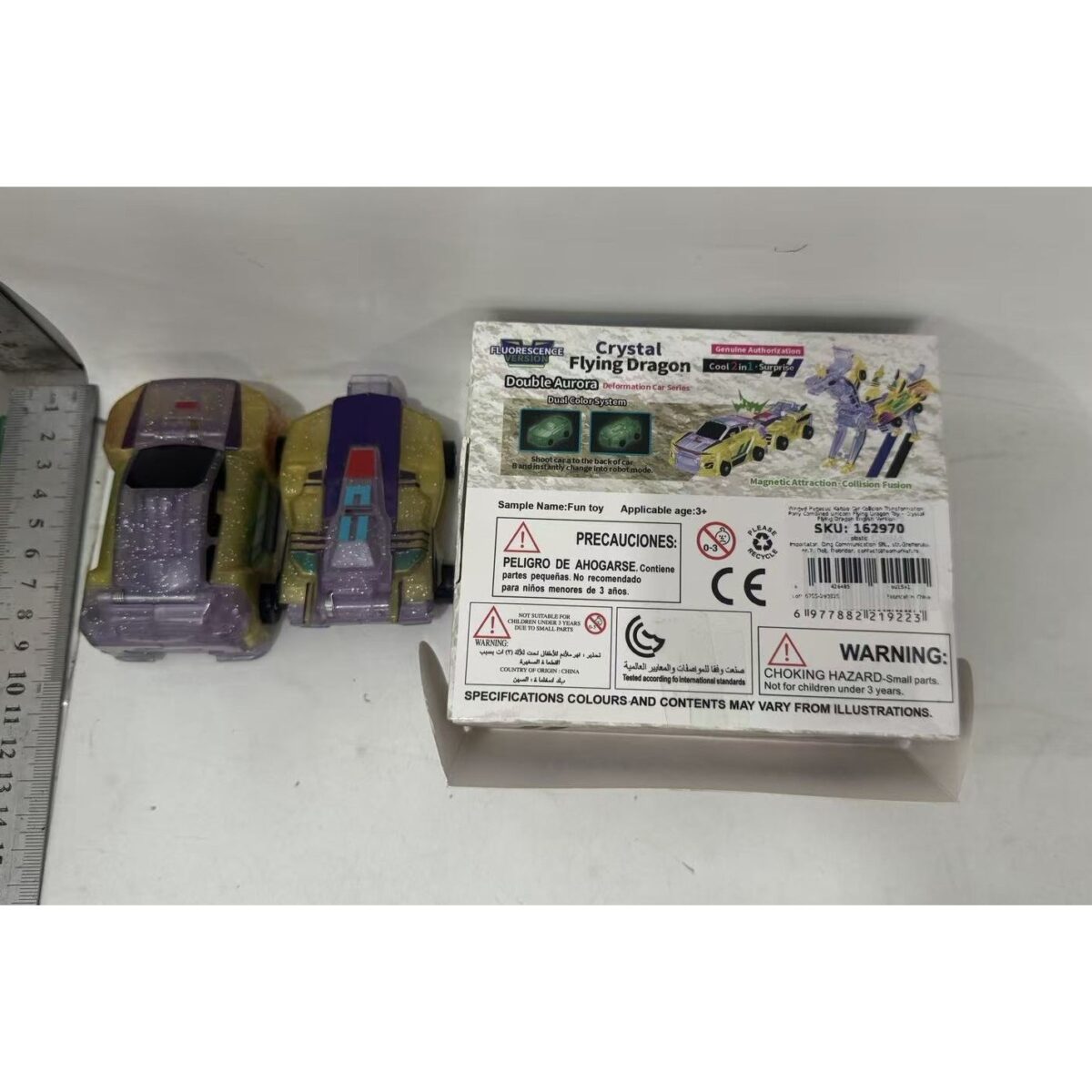 Jucarie Transformabila 2in1, Embo, Crystal Wing Flying Dragon, Masina/Dragon, Atractie Magnetica, Fluorescent, +3 Ani, din ABS, Multicolor - imagine 7