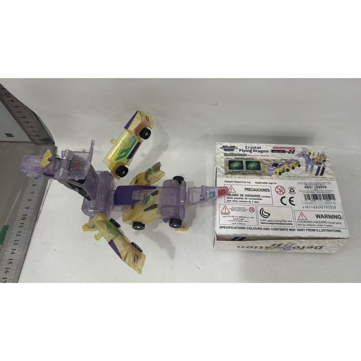 Jucarie Transformabila 2in1, Embo, Crystal Wing Flying Dragon, Masina/Dragon, Atractie Magnetica, Fluorescent, +3 Ani, din ABS, Multicolor - imagine 8