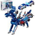 Jucarie Transformabila 2in1, Embo, Silver Wing Flying Dragon, Masina/Dragon, Atractie Magnetica, +6 Ani, din ABS, Albastru - imagine 2