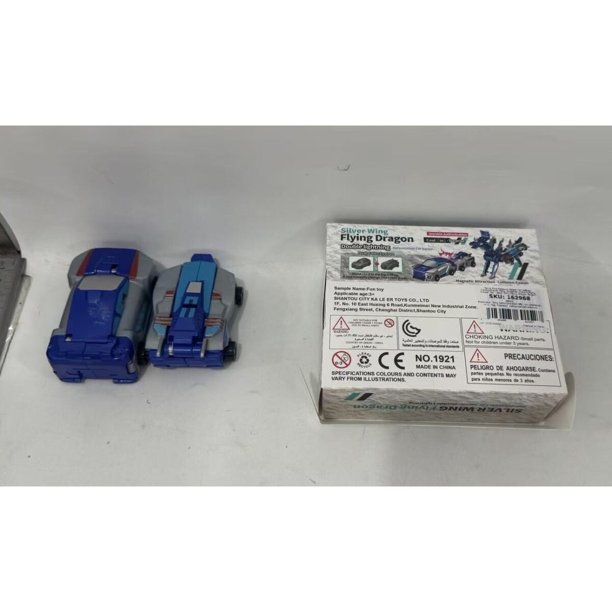 Jucarie Transformabila 2in1, Embo, Silver Wing Flying Dragon, Masina/Dragon, Atractie Magnetica, +6 Ani, din ABS, Albastru - imagine 4