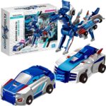 Jucarie Transformabila 2in1, Embo, Silver Wing Flying Dragon, Masina/Dragon, Atractie Magnetica, +6 Ani, din ABS, Albastru