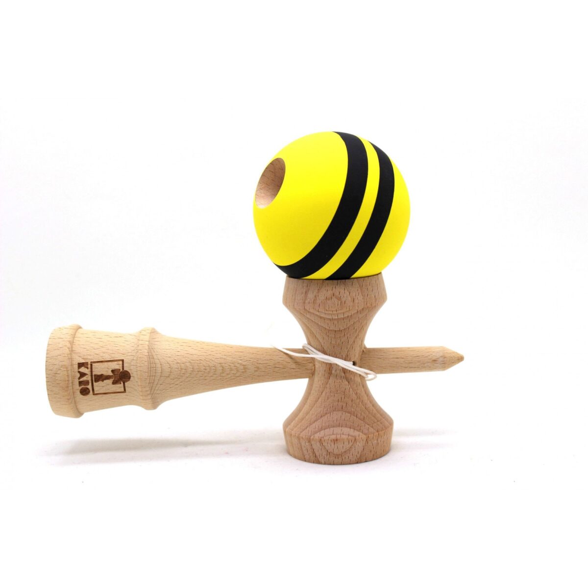 Kendama Karo Grip Rubber Stripe Lemn Fag Galben Negru - imagine 3