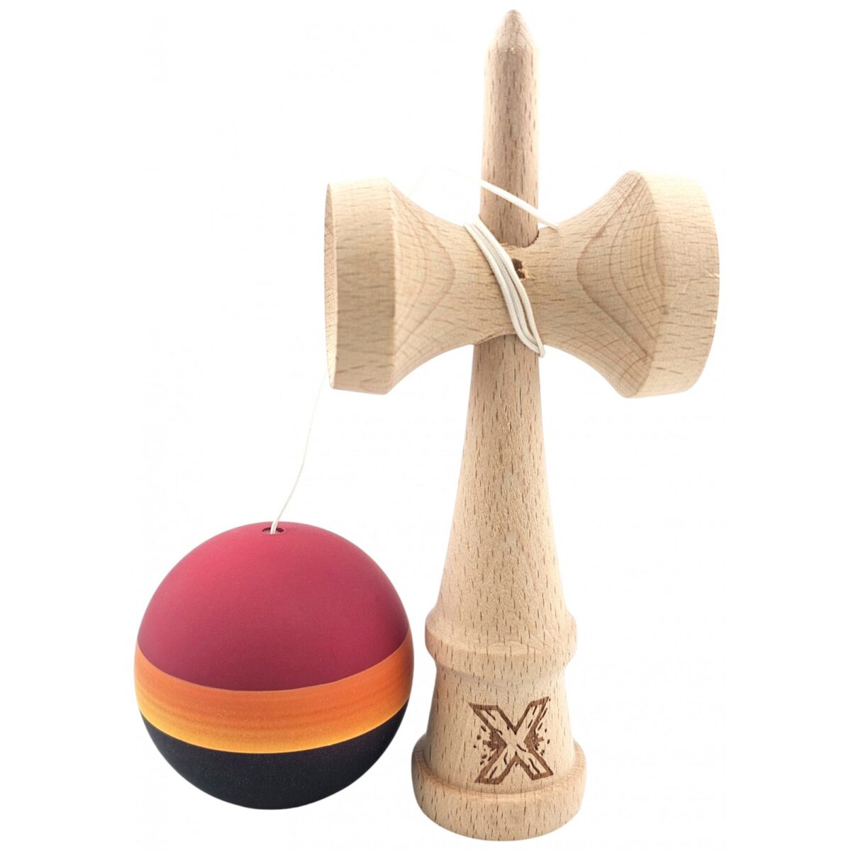 Kendama Originala X, Profesionala, Embo, Rubber Grip, din Lemn, 18 cm, Rosu/Galben/Negru - imagine 2