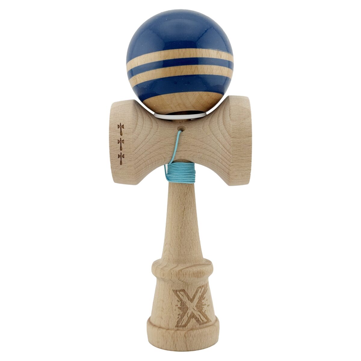 Kendama X Originala RAINBOW, Profesionala, Embo, Cupe Mari KING SIZE V3, Super Sticky, Gaura in Baza, Rulment Metalic, din lemn 18 cm, Ata 55 cm, Albastru/Maro - imagine 2