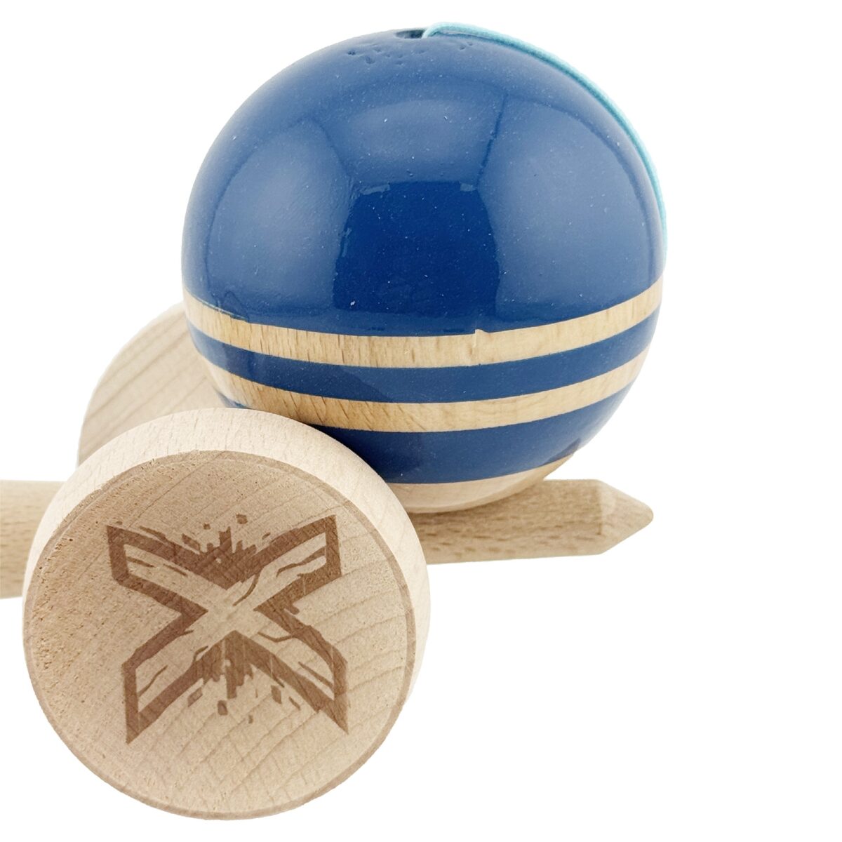 Kendama X Originala RAINBOW, Profesionala, Embo, Cupe Mari KING SIZE V3, Super Sticky, Gaura in Baza, Rulment Metalic, din lemn 18 cm, Ata 55 cm, Albastru/Maro - imagine 8