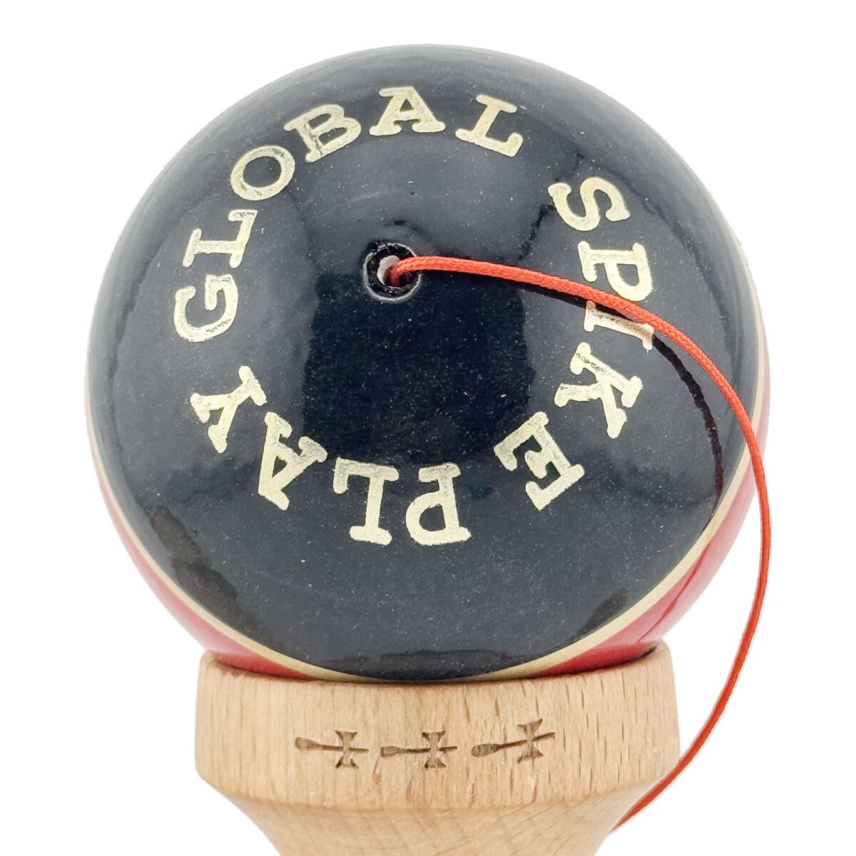 Kendama X ROYAL SPIKE Originala, Profesionala, Embo, Big Cups V2, Super Sticky cu Cupe Mari, Rulment Metalic, din lemn 18 cm, Ata 55 cm, Negru/Rosu Gold/Alb - imagine 8