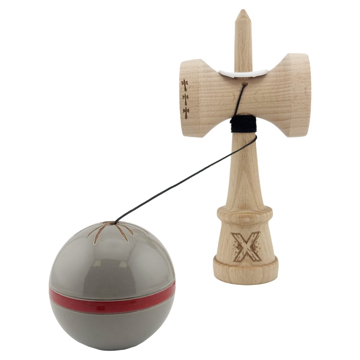 Kendama X Originala Silken, Profesionala, Embo, Cupe Mari KING SIZE V3, Super Sticky, Gaura in Baza, Rulment Metalic, din lemn 18 cm, Ata 55 cm, Ice Gri - imagine 4