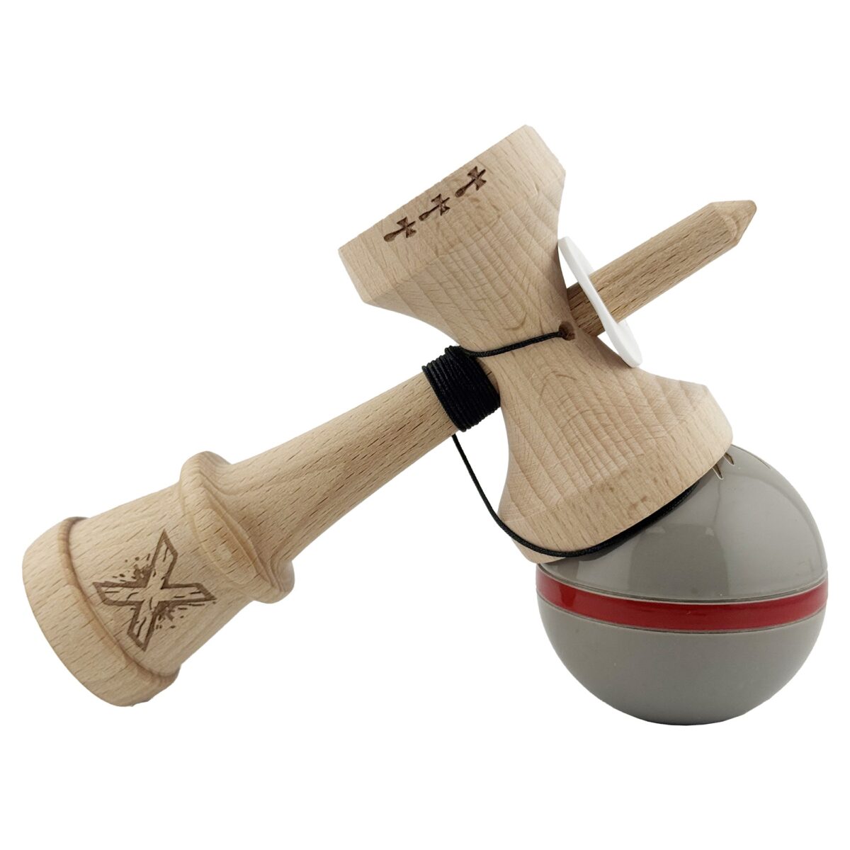 Kendama X Originala Silken, Profesionala, Embo, Cupe Mari KING SIZE V3, Super Sticky, Gaura in Baza, Rulment Metalic, din lemn 18 cm, Ata 55 cm, Ice Gri - imagine 5