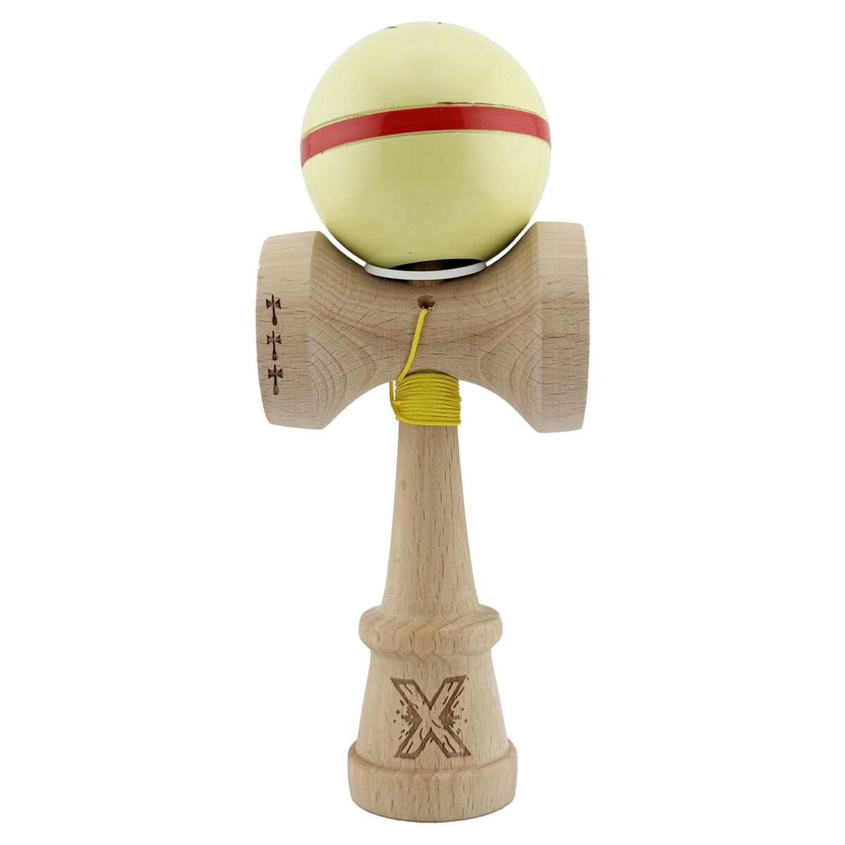 Kendama X Originala Silken, Profesionala, Embo, Cupe Mari KING SIZE V3, Super Sticky, Gaura in Baza, Rulment Metalic, din lemn 18 cm, Ata 55 cm, Cream Galben - imagine 2