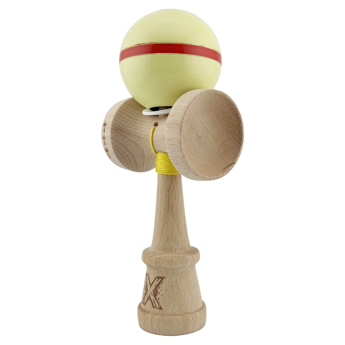 Kendama X Originala Silken, Profesionala, Embo, Cupe Mari KING SIZE V3, Super Sticky, Gaura in Baza, Rulment Metalic, din lemn 18 cm, Ata 55 cm, Cream Galben - imagine 3