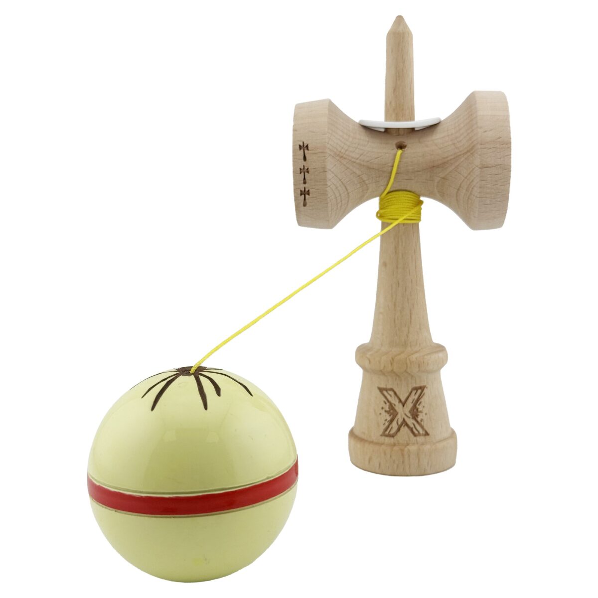 Kendama X Originala Silken, Profesionala, Embo, Cupe Mari KING SIZE V3, Super Sticky, Gaura in Baza, Rulment Metalic, din lemn 18 cm, Ata 55 cm, Cream Galben - imagine 4