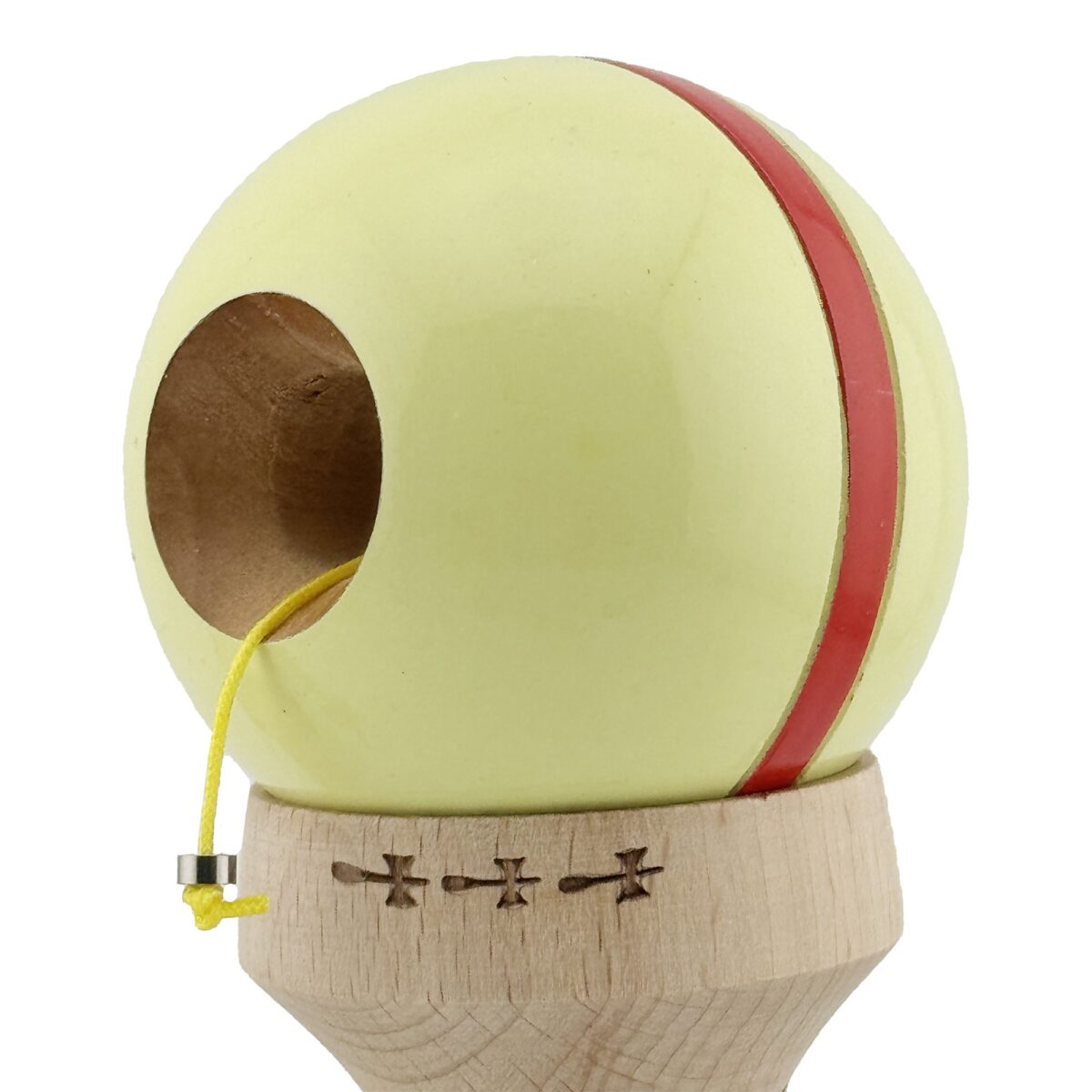 Kendama X Originala Silken, Profesionala, Embo, Cupe Mari KING SIZE V3, Super Sticky, Gaura in Baza, Rulment Metalic, din lemn 18 cm, Ata 55 cm, Cream Galben - imagine 6
