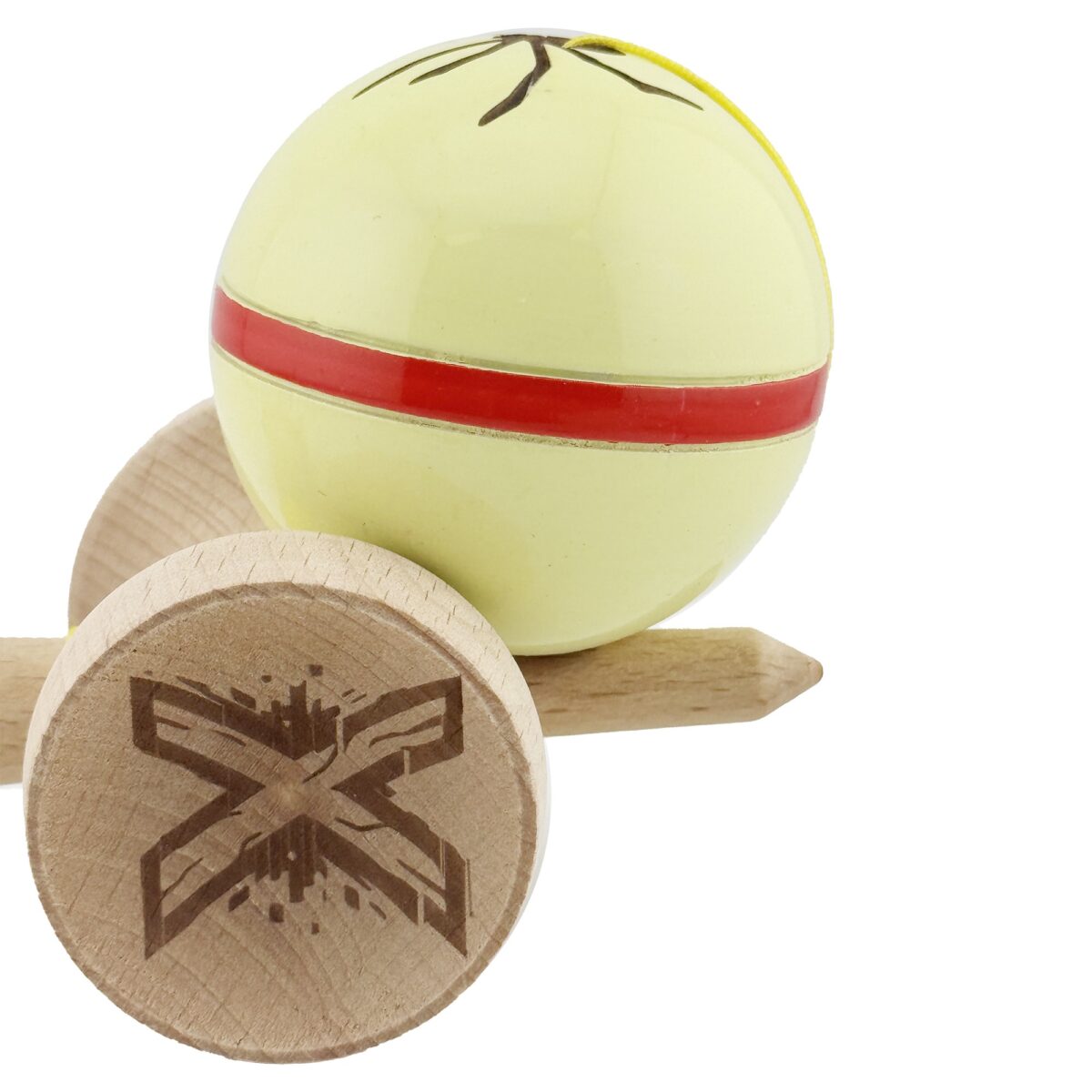 Kendama X Originala Silken, Profesionala, Embo, Cupe Mari KING SIZE V3, Super Sticky, Gaura in Baza, Rulment Metalic, din lemn 18 cm, Ata 55 cm, Cream Galben - imagine 8