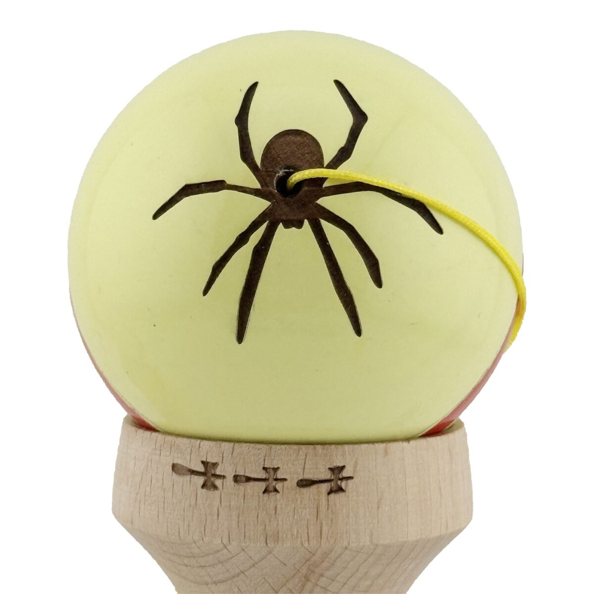 Kendama X Originala Silken, Profesionala, Embo, Cupe Mari KING SIZE V3, Super Sticky, Gaura in Baza, Rulment Metalic, din lemn 18 cm, Ata 55 cm, Cream Galben - imagine 9