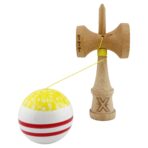Kendama X CHICANOS Originala, Profesionala, Embo, Big Cups V2, Super Sticky cu Cupe Mari, Rulment Metalic, din lemn 18 cm, Ata 55 cm, Auriu/Alb - imagine 3