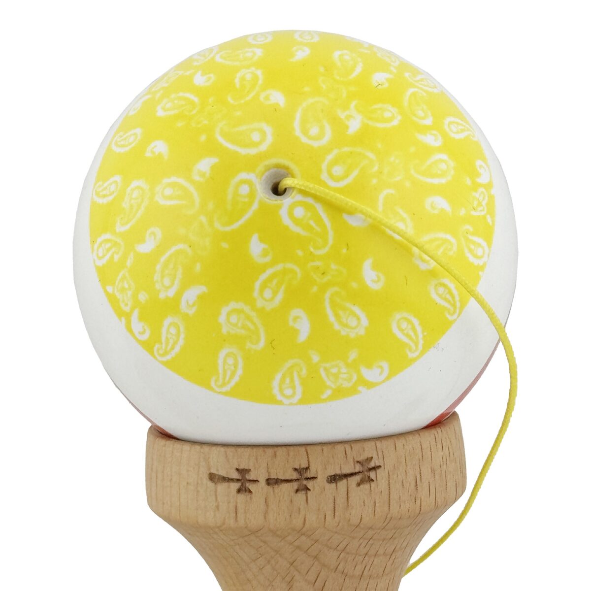 Kendama X CHICANOS Originala, Profesionala, Embo, Big Cups V2, Super Sticky cu Cupe Mari, Rulment Metalic, din lemn 18 cm, Ata 55 cm, Auriu/Alb - imagine 8