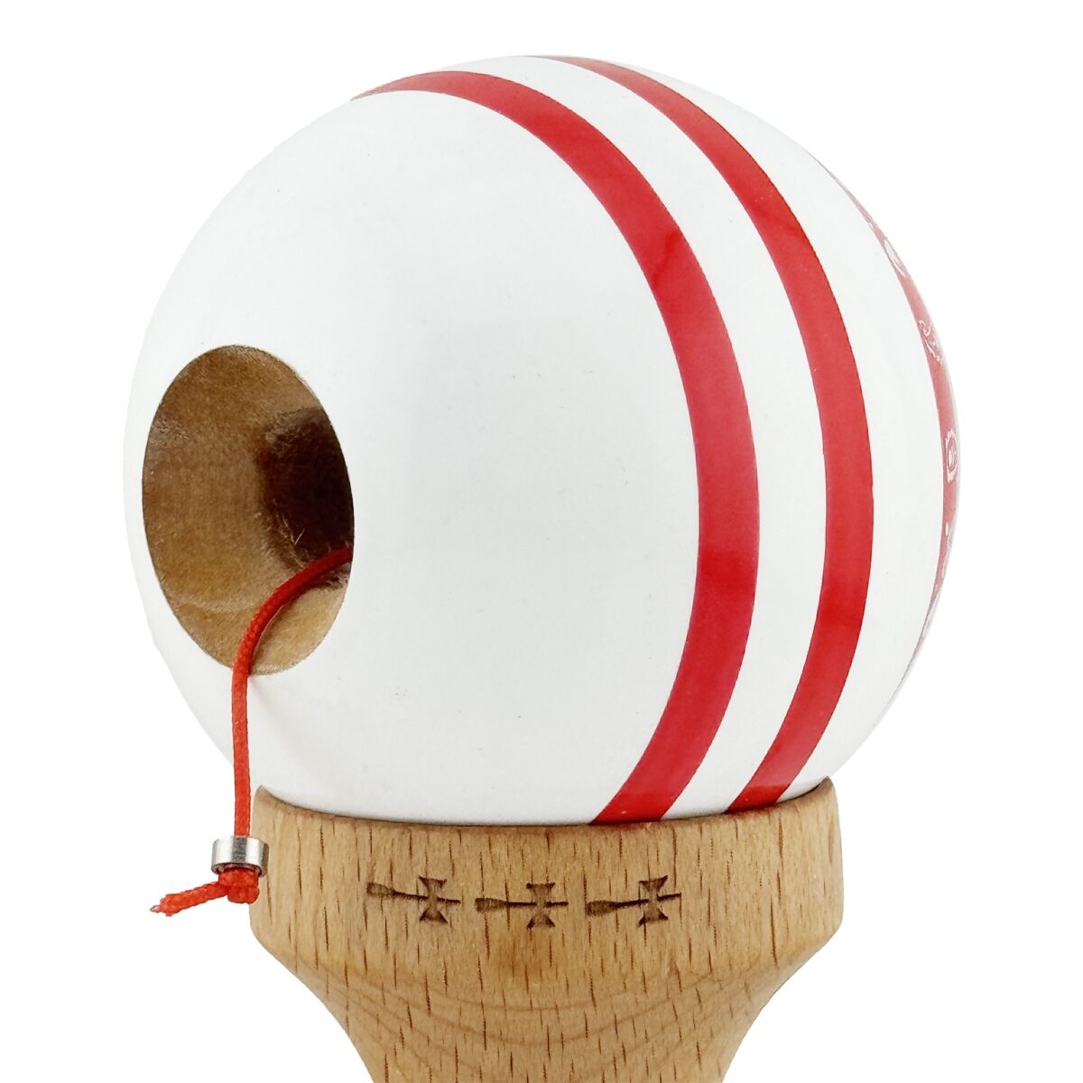 Kendama X CHICANOS Originala, Profesionala, Embo, Big Cups V2, Super Sticky cu Cupe Mari, Rulment Metalic, din lemn 18 cm, Ata 55 cm, Rosu/Alb - imagine 6