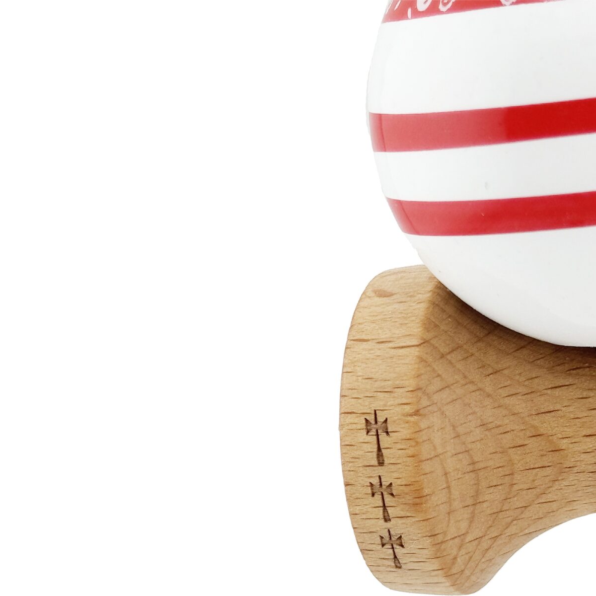 Kendama X CHICANOS Originala, Profesionala, Embo, Big Cups V2, Super Sticky cu Cupe Mari, Rulment Metalic, din lemn 18 cm, Ata 55 cm, Rosu/Alb - imagine 7