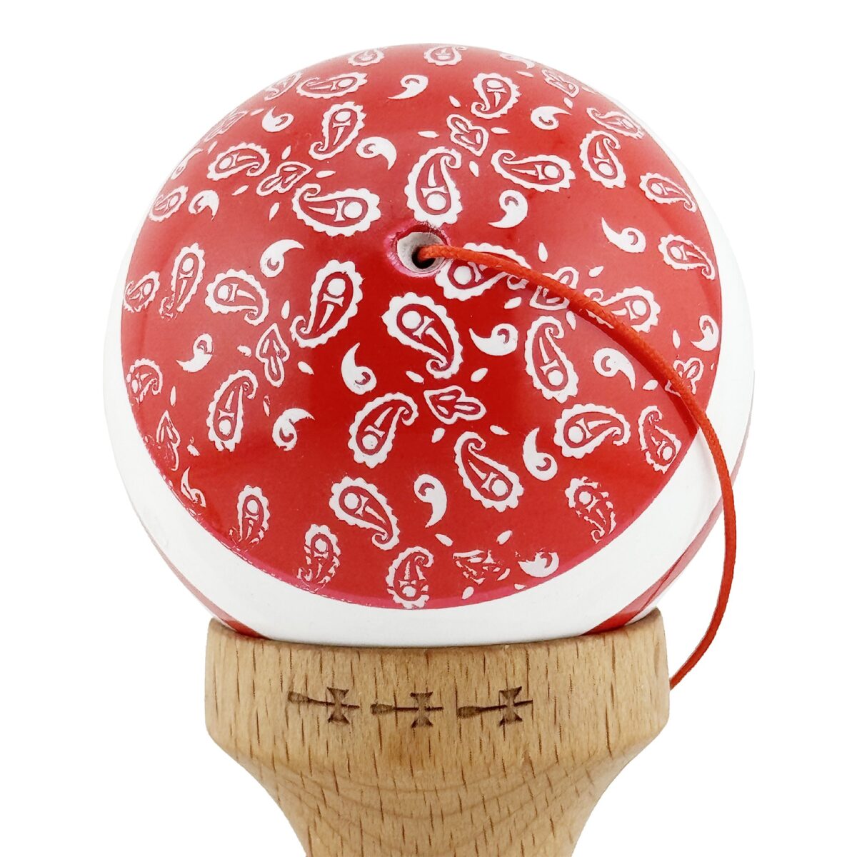 Kendama X CHICANOS Originala, Profesionala, Embo, Big Cups V2, Super Sticky cu Cupe Mari, Rulment Metalic, din lemn 18 cm, Ata 55 cm, Rosu/Alb - imagine 9