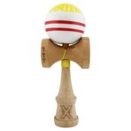 Kendama X CHICANOS Originala, Profesionala, Embo, Big Cups V2, Super Sticky cu Cupe Mari, Rulment Metalic, din lemn 18 cm, Ata 55 cm, Auriu/Alb