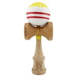 Kendama X CHICANOS Originala, Profesionala, Embo, Big Cups V2, Super Sticky cu Cupe Mari, Rulment Metalic, din lemn 18 cm, Ata 55 cm, Auriu/Alb