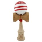Kendama X CHICANOS Originala, Profesionala, Embo, Big Cups V2, Super Sticky cu Cupe Mari, Rulment Metalic, din lemn 18 cm, Ata 55 cm, Rosu/Alb