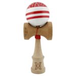 Kendama X CHICANOS Originala, Profesionala, Embo, Big Cups V2, Super Sticky cu Cupe Mari, Rulment Metalic, din lemn 18 cm, Ata 55 cm, Rosu/Alb
